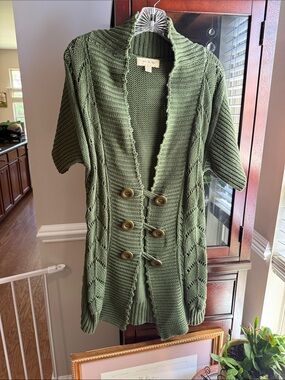 After the rain Olive Green Short Sleeve knit cardigan